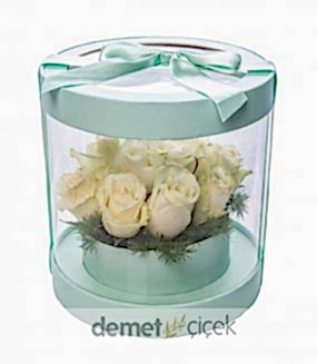 Mint Yeşili Kutuda Beyaz Güller