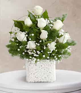  Kare Vazoda 9 Adet Beyaz Gül 